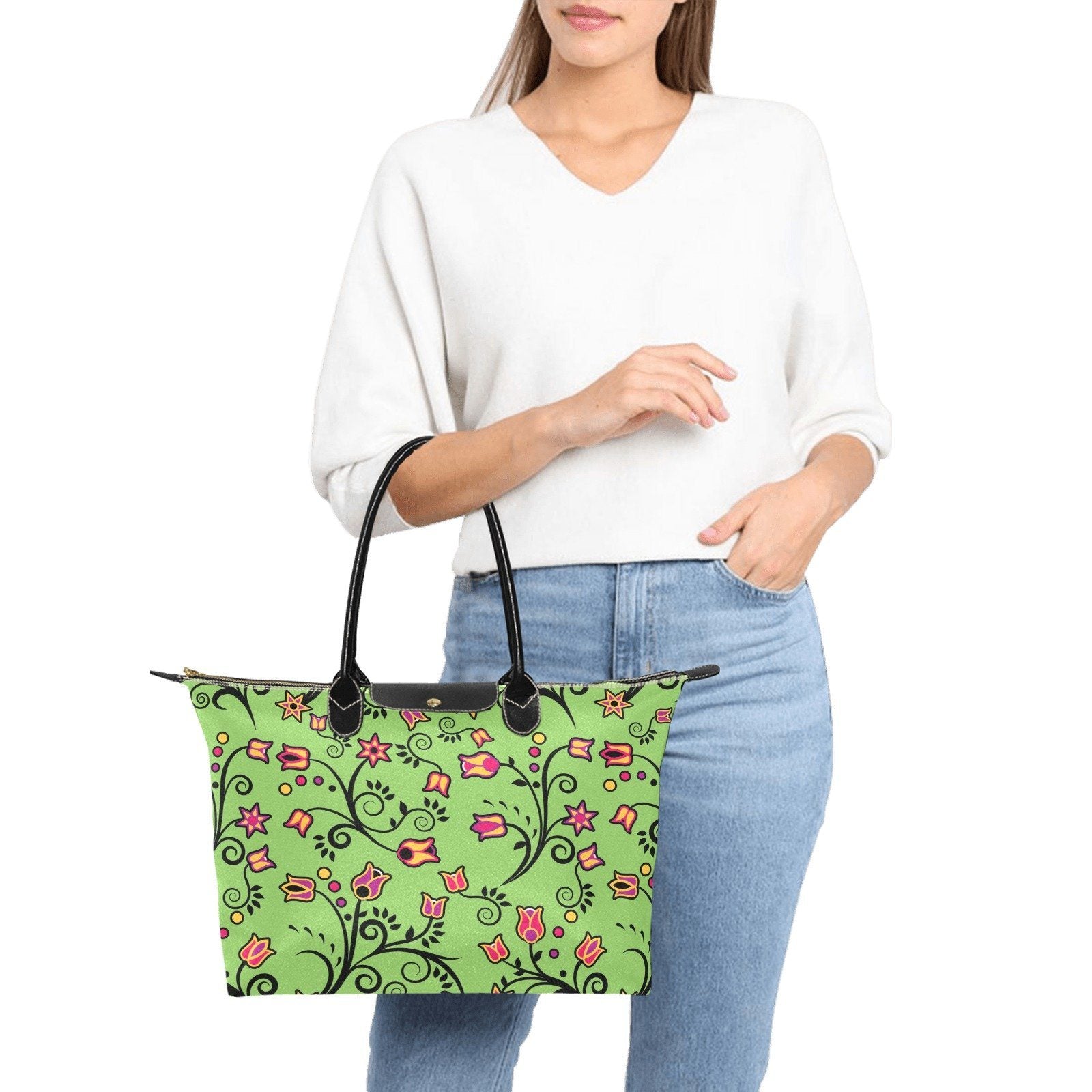 LightGreen Yellow Star Single-Shoulder Lady Handbag (Model 1714) bag e-joyer
