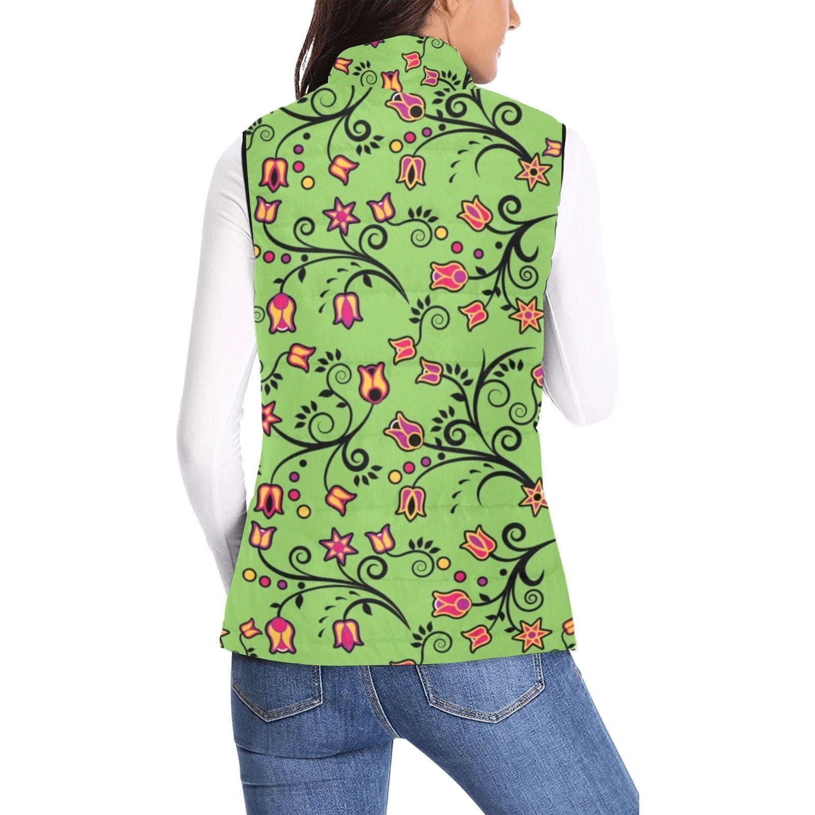 LightGreen Yellow Star Women's Padded Vest Jacket (Model H44) Women's Padded Vest Jacket (H44) e-joyer