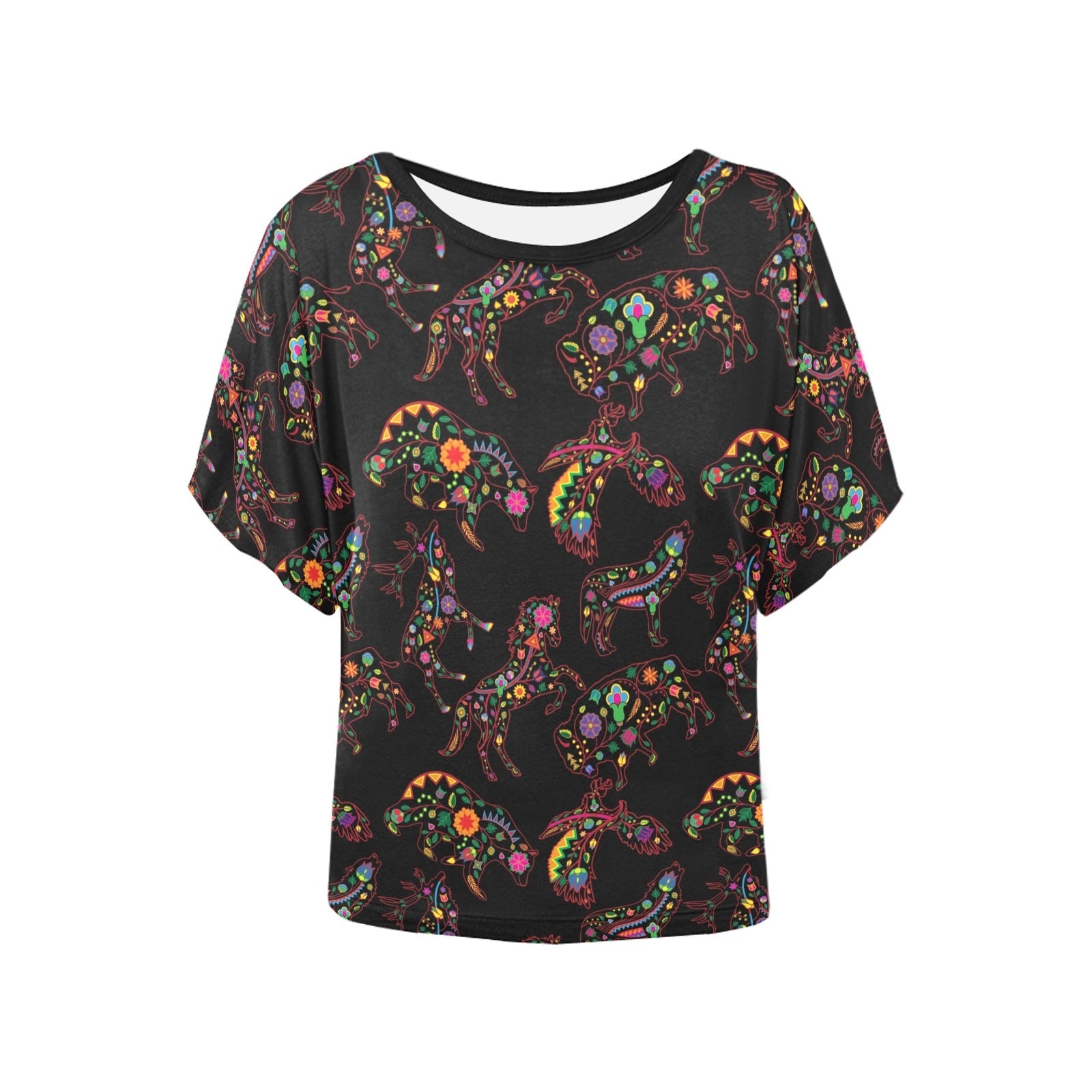 Neon Floral Animals Women's Batwing-Sleeved Blouse T shirt (Model T44) Women's Batwing-Sleeved Blouse T shirt (T44) e-joyer