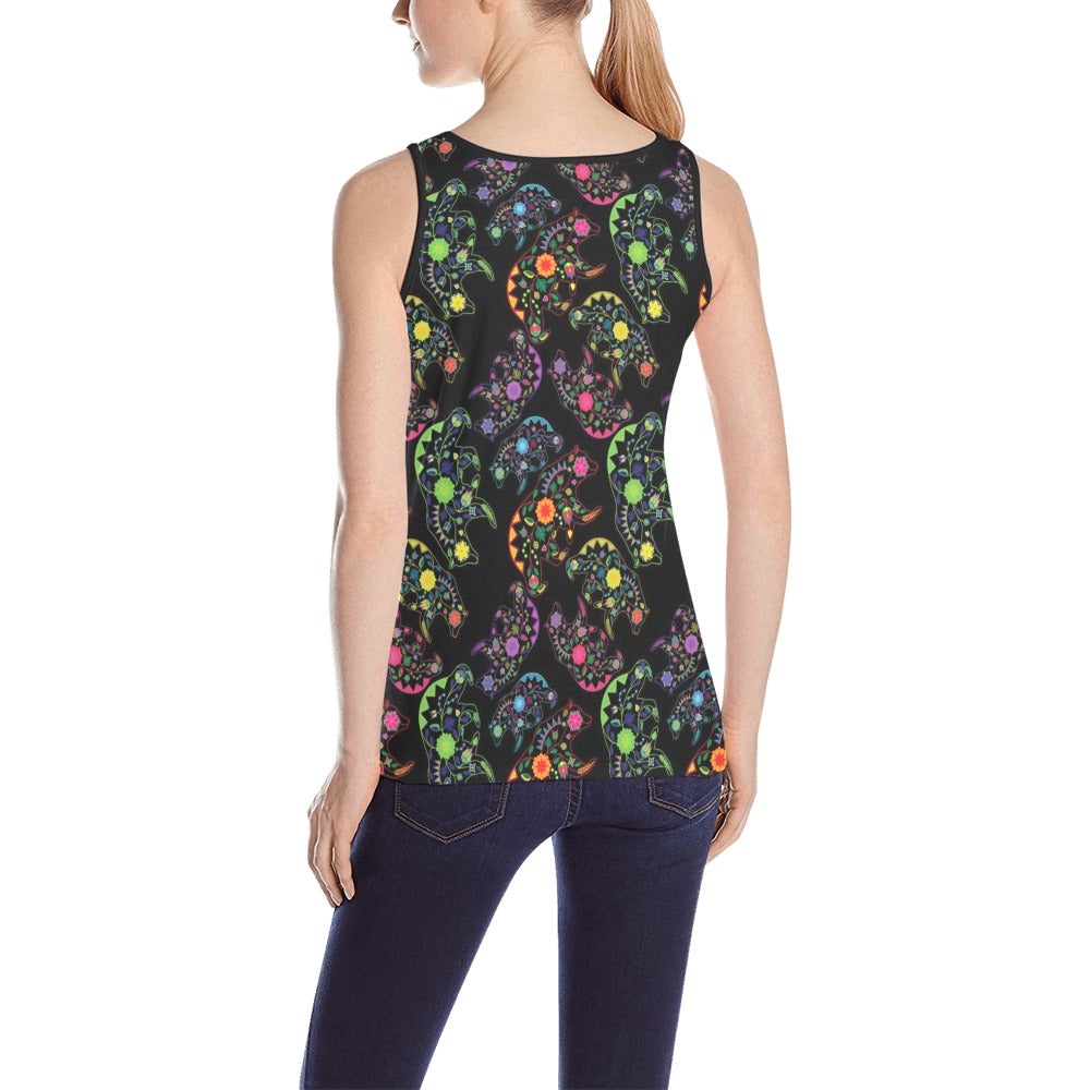 Neon Floral Bears All Over Print Tank Top for Women (Model T43) All Over Print Tank Top for Women (T43) e-joyer