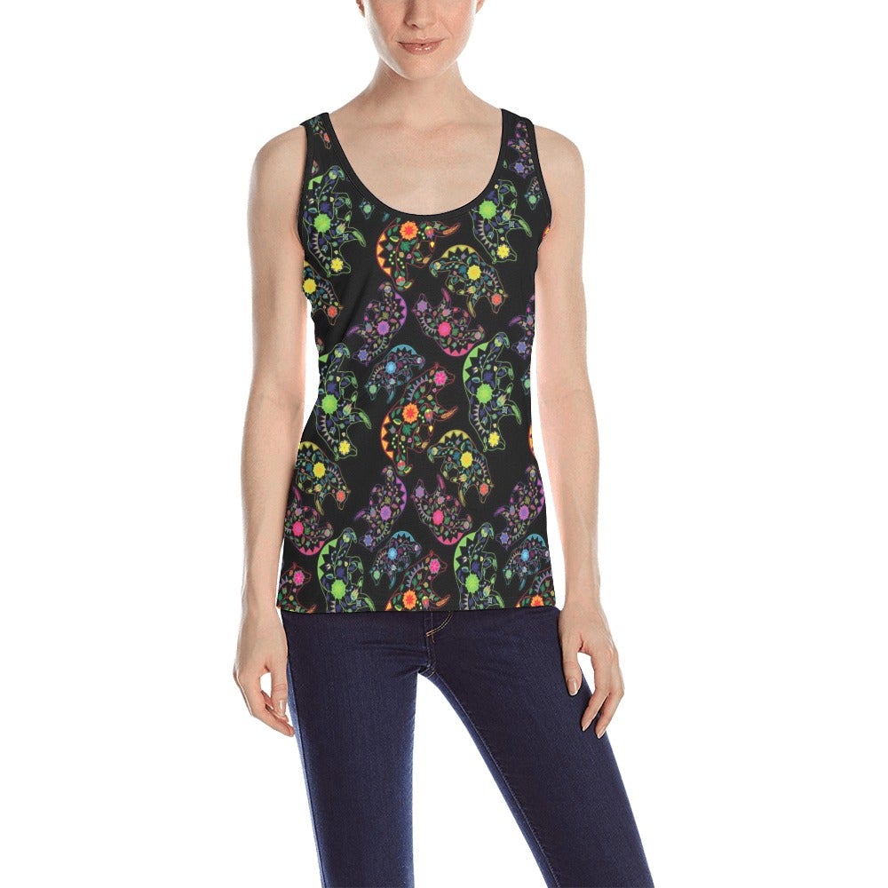 Neon Floral Bears All Over Print Tank Top for Women (Model T43) All Over Print Tank Top for Women (T43) e-joyer