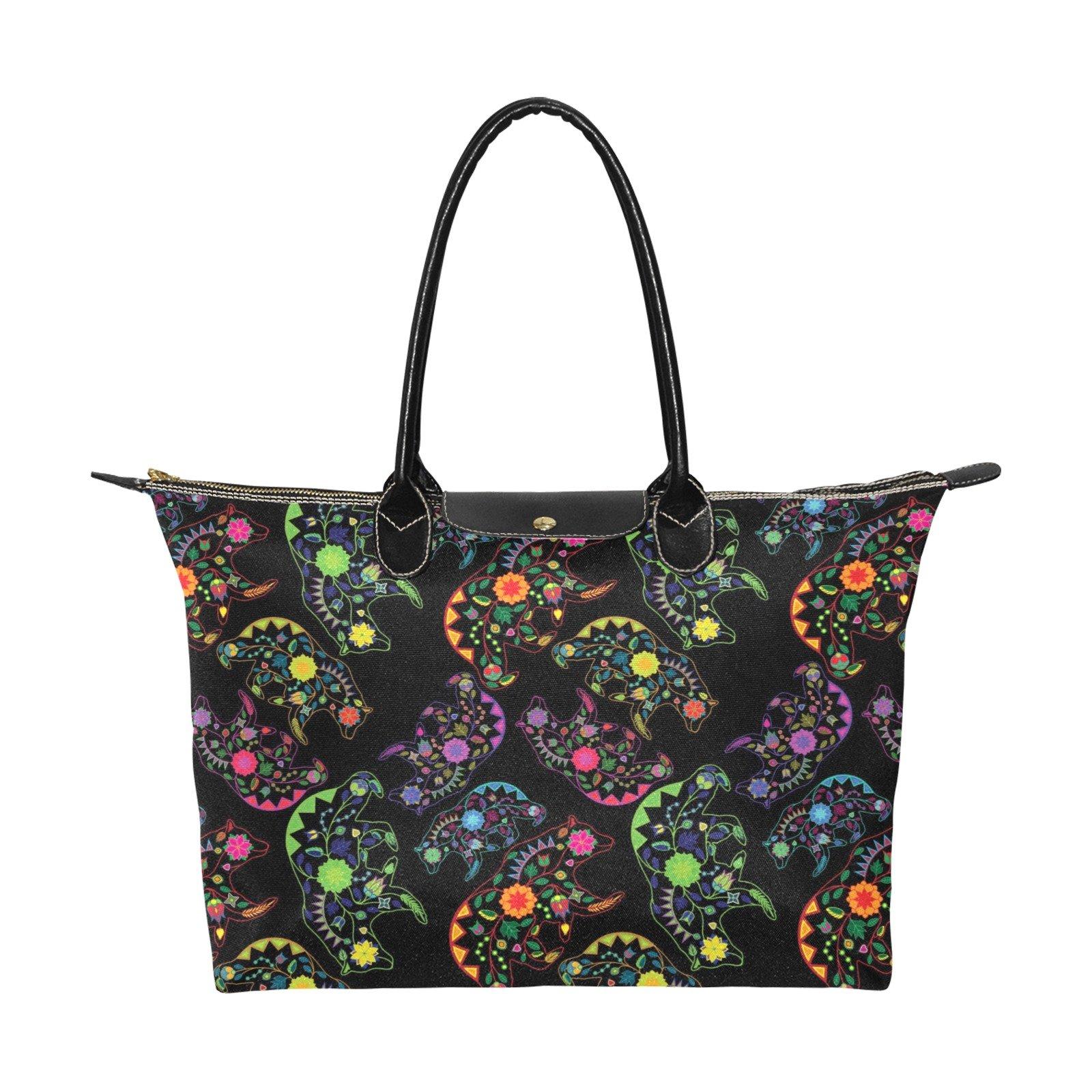 Neon Floral Bears Single-Shoulder Lady Handbag (Model 1714) bag e-joyer