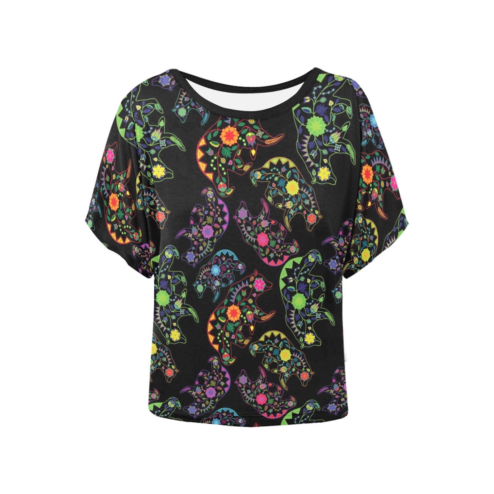 Neon Floral Bears Women's Batwing-Sleeved Blouse T shirt (Model T44) Women's Batwing-Sleeved Blouse T shirt (T44) e-joyer