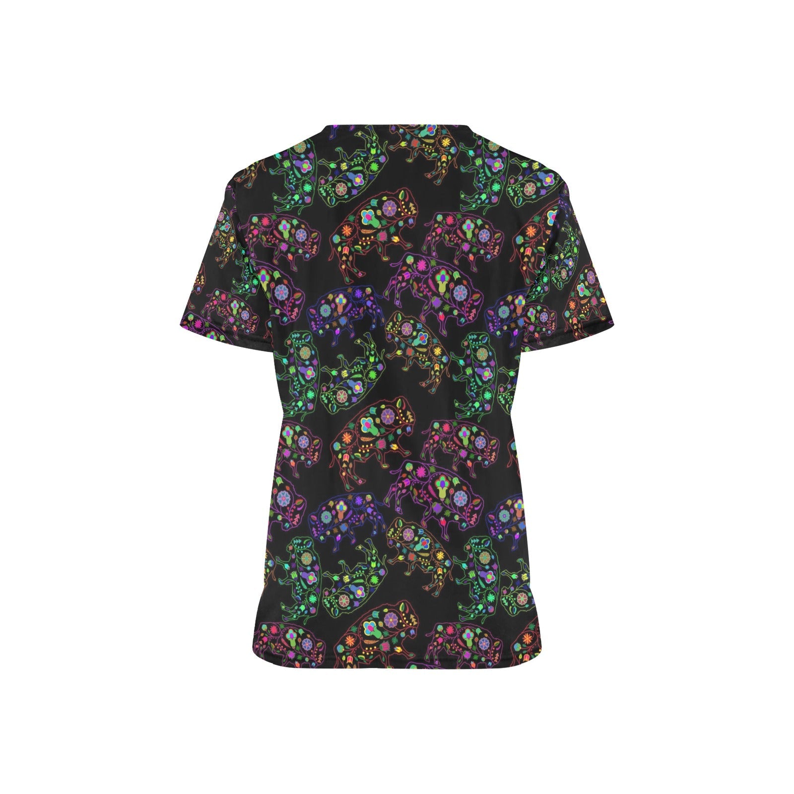 Neon Floral Buffalos All Over Print Scrub Top Scrub Top e-joyer