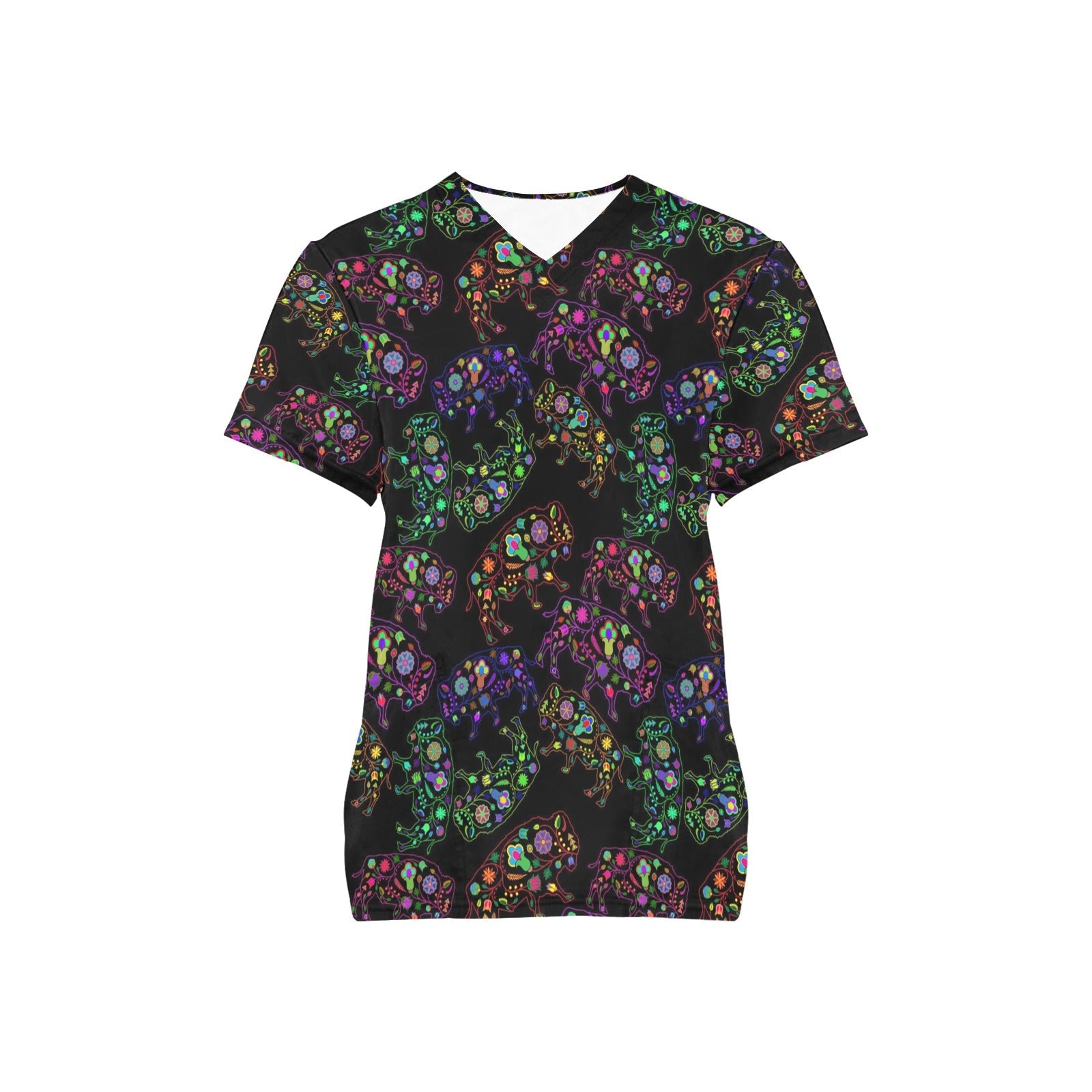 Neon Floral Buffalos All Over Print Scrub Top Scrub Top e-joyer