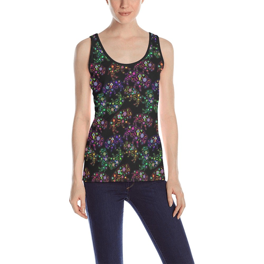 Neon Floral Buffalos All Over Print Tank Top for Women (Model T43) All Over Print Tank Top for Women (T43) e-joyer