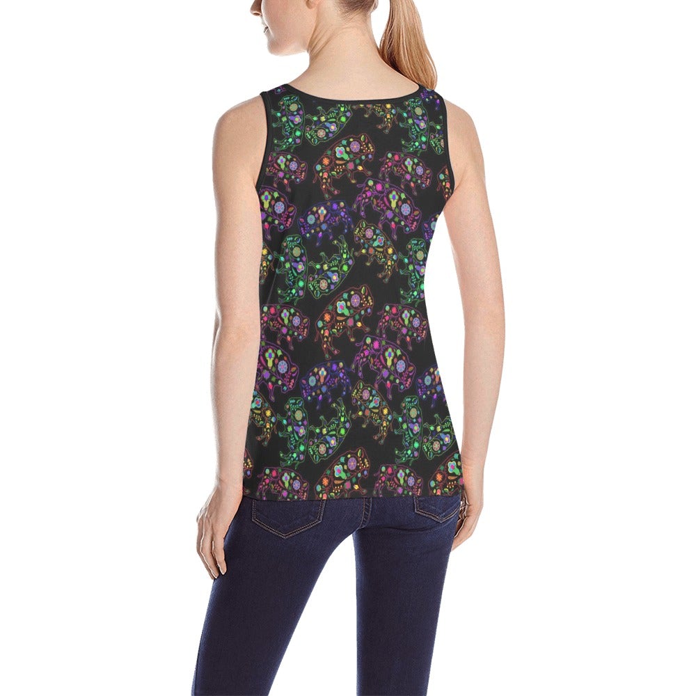 Neon Floral Buffalos All Over Print Tank Top for Women (Model T43) All Over Print Tank Top for Women (T43) e-joyer