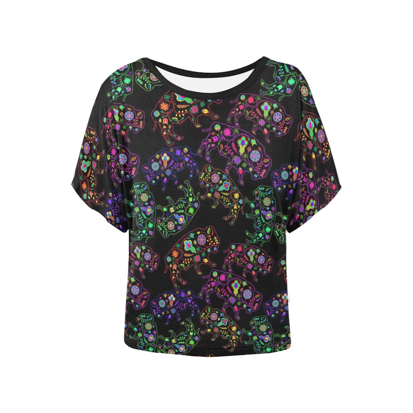 Neon Floral Buffalos Women's Batwing-Sleeved Blouse T shirt (Model T44) Women's Batwing-Sleeved Blouse T shirt (T44) e-joyer