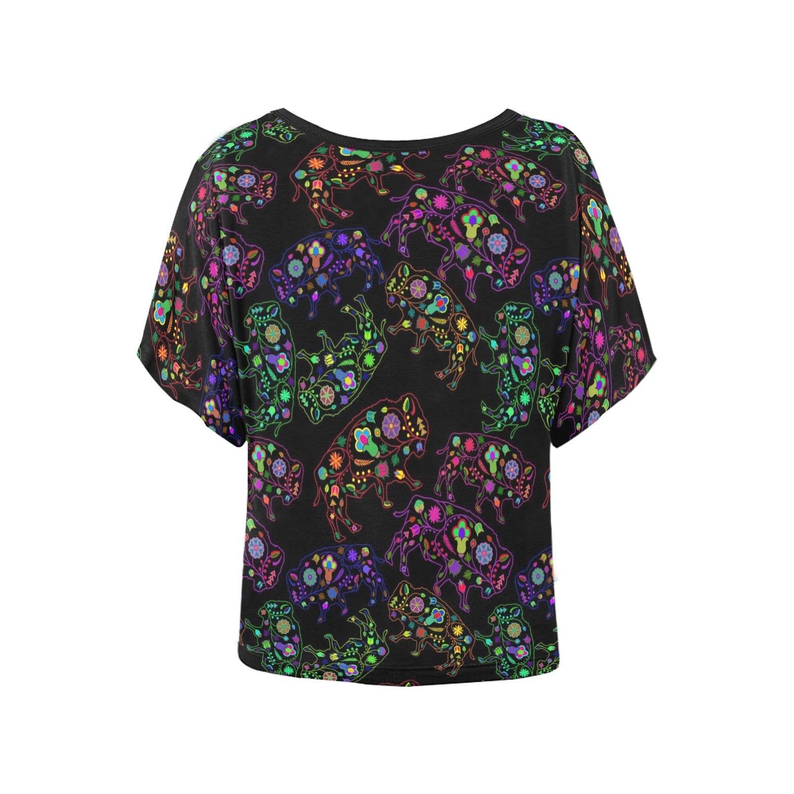 Neon Floral Buffalos Women's Batwing-Sleeved Blouse T shirt (Model T44) Women's Batwing-Sleeved Blouse T shirt (T44) e-joyer