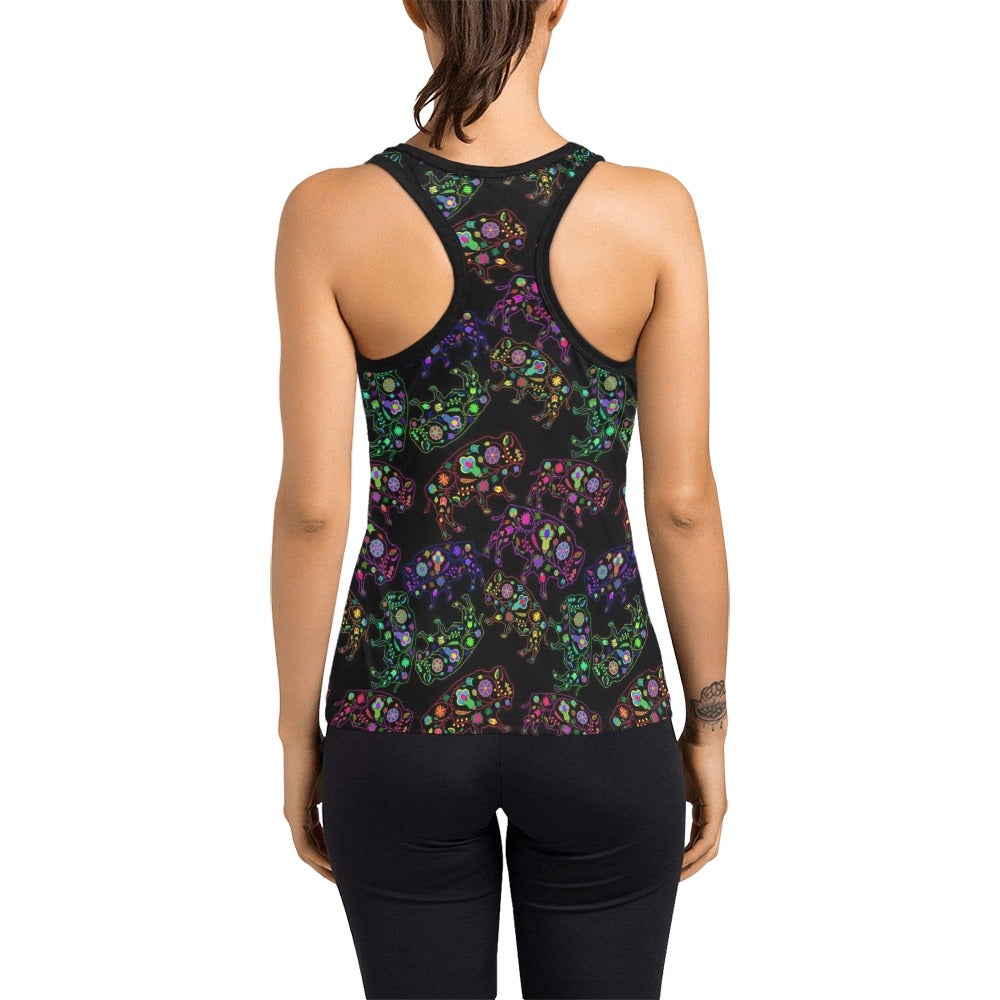 Neon Floral Buffalos Women's Racerback Tank Top (Model T60) Racerback Tank Top (T60) e-joyer