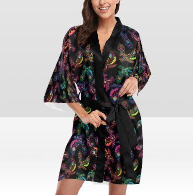 Neon Floral Eagles Kimono Robe Artsadd