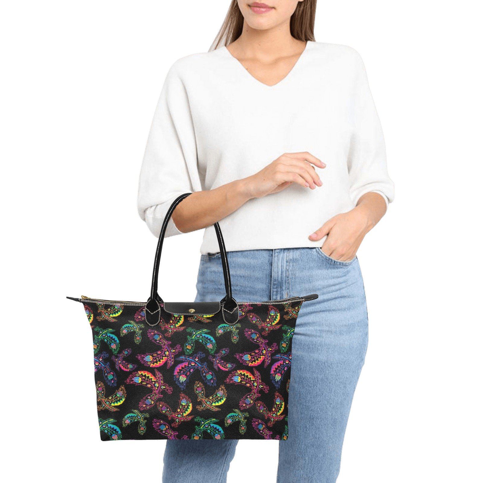 Neon Floral Eagles Single-Shoulder Lady Handbag (Model 1714) bag e-joyer