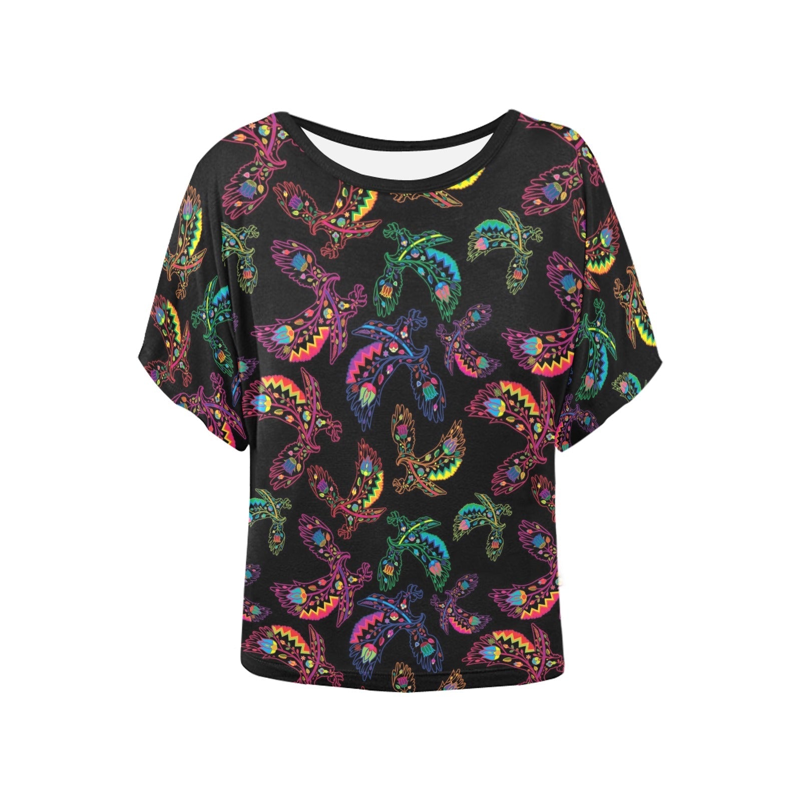 Neon Floral Eagles Women's Batwing-Sleeved Blouse T shirt (Model T44) Women's Batwing-Sleeved Blouse T shirt (T44) e-joyer