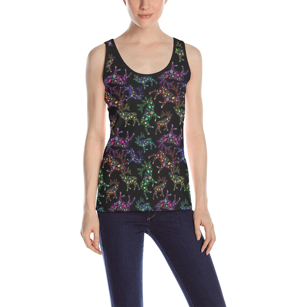 Neon Floral Elks All Over Print Tank Top for Women (Model T43) All Over Print Tank Top for Women (T43) e-joyer
