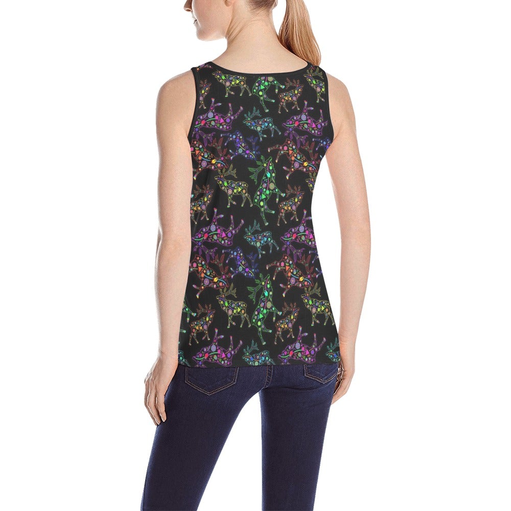Neon Floral Elks All Over Print Tank Top for Women (Model T43) All Over Print Tank Top for Women (T43) e-joyer