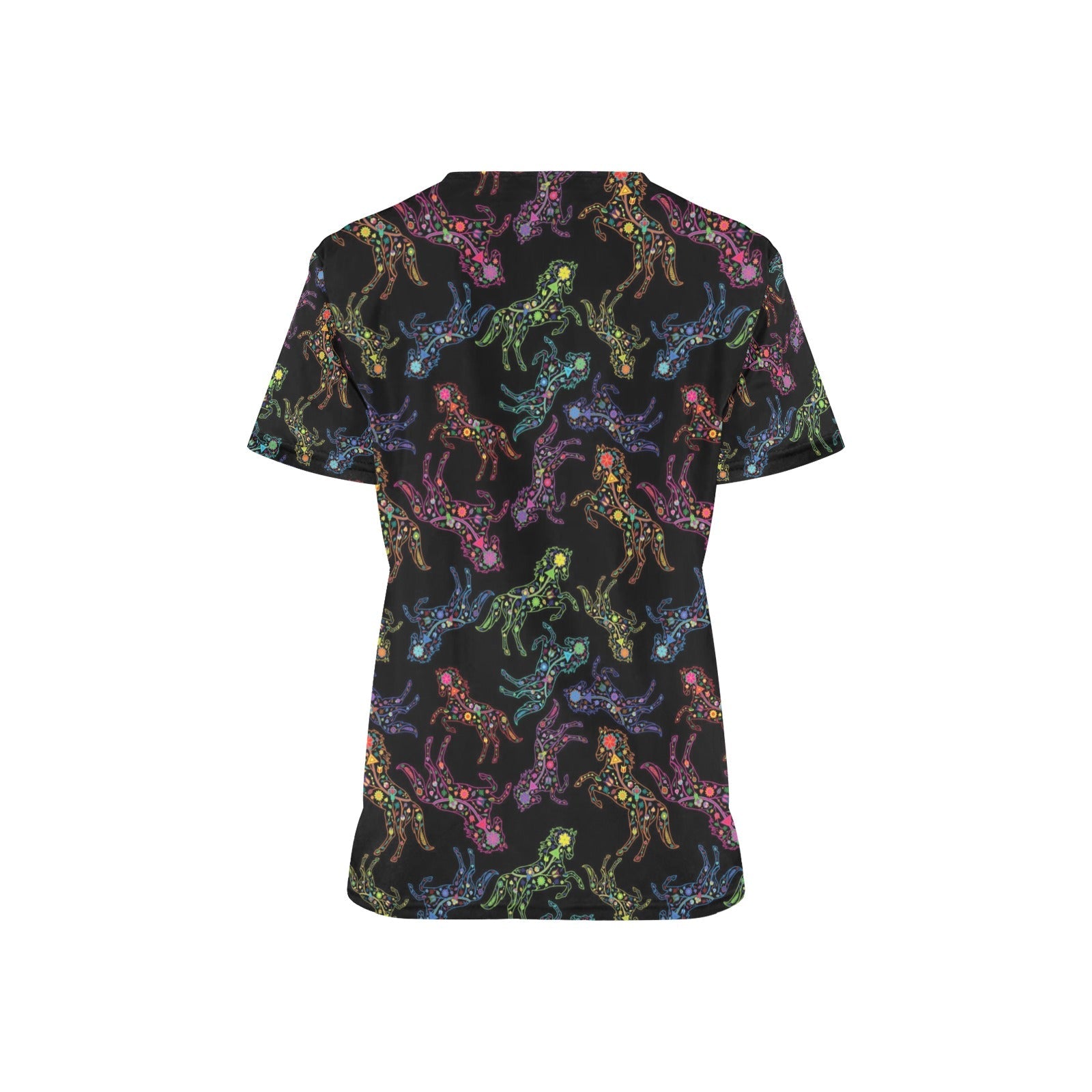 Neon Floral Horses All Over Print Scrub Top Scrub Top e-joyer