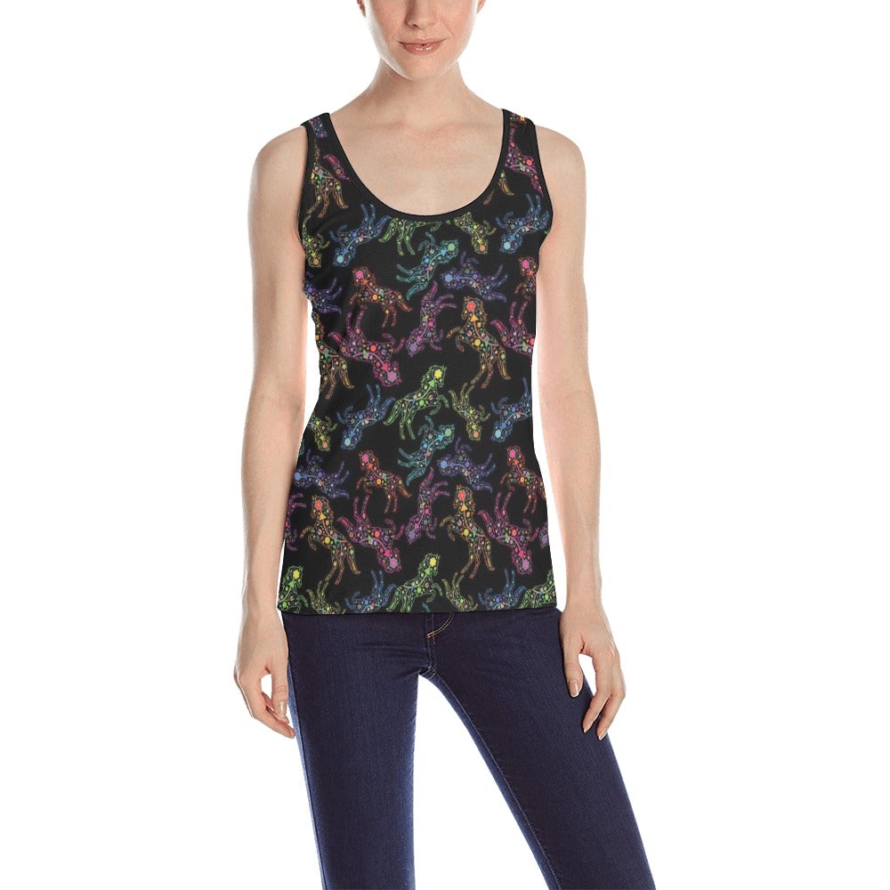 Neon Floral Horses All Over Print Tank Top for Women (Model T43) All Over Print Tank Top for Women (T43) e-joyer