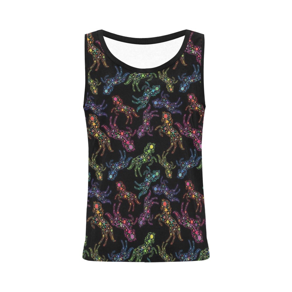 Neon Floral Horses All Over Print Tank Top for Women (Model T43) All Over Print Tank Top for Women (T43) e-joyer