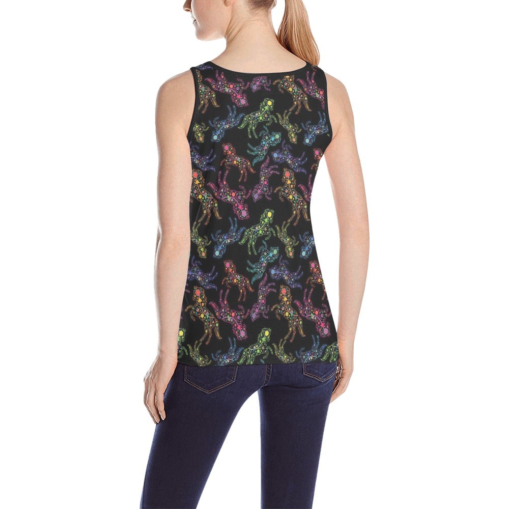 Neon Floral Horses All Over Print Tank Top for Women (Model T43) All Over Print Tank Top for Women (T43) e-joyer