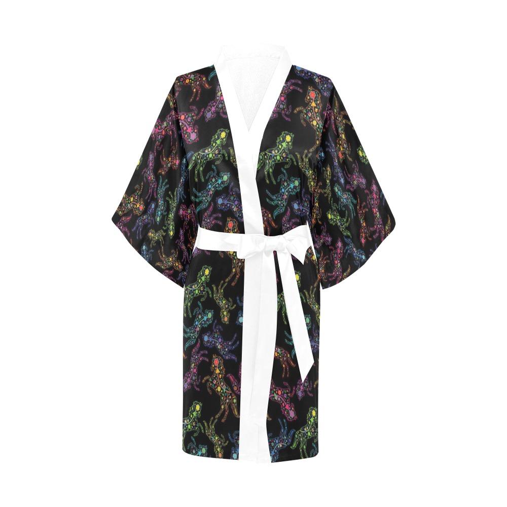 Neon Floral Horses Kimono Robe Artsadd