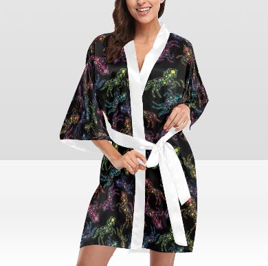 Neon Floral Horses Kimono Robe Artsadd