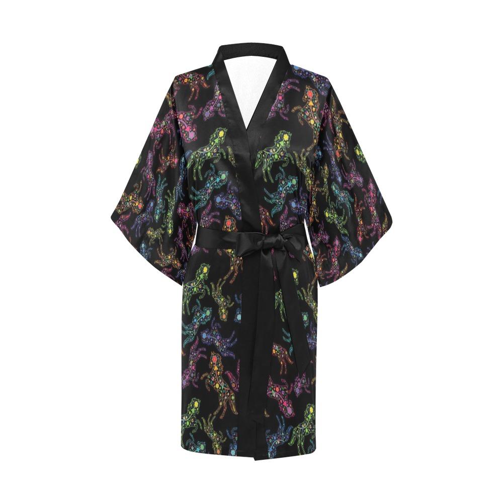Neon Floral Horses Kimono Robe Artsadd