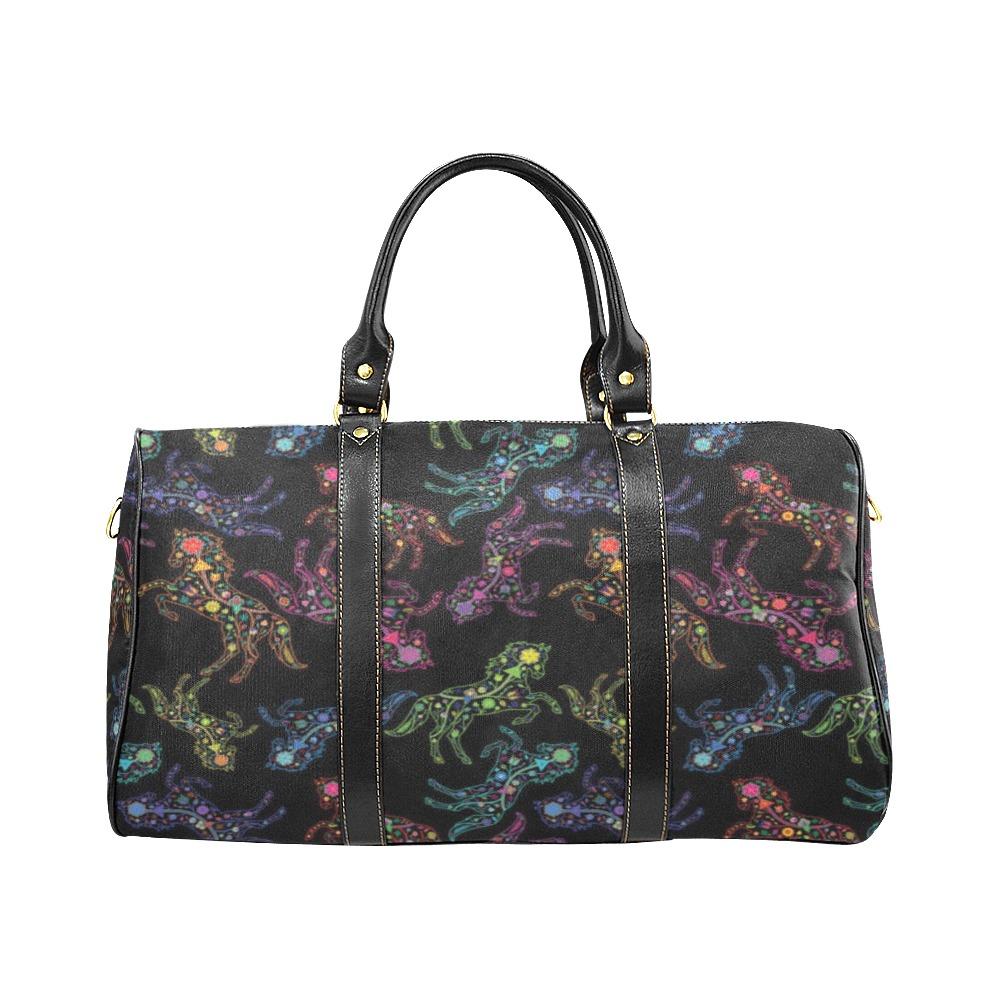 Neon Floral Horses New Waterproof Travel Bag/Small (Model 1639) bag e-joyer