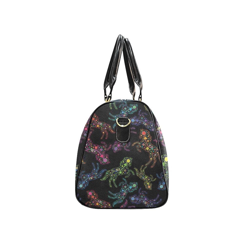 Neon Floral Horses New Waterproof Travel Bag/Small (Model 1639) bag e-joyer