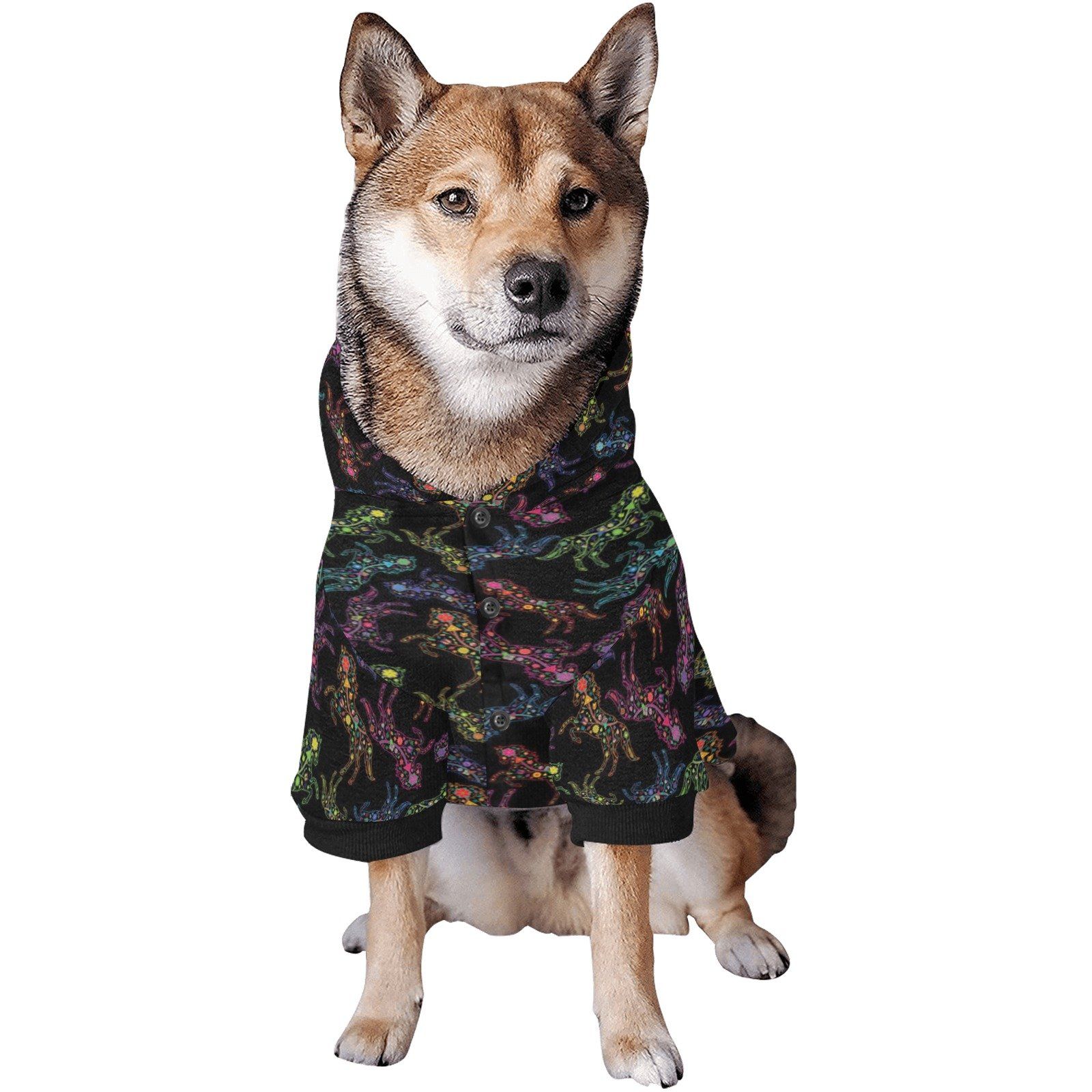 Neon Floral Horses Pet Dog Hoodie Pet Dog Hoodie e-joyer