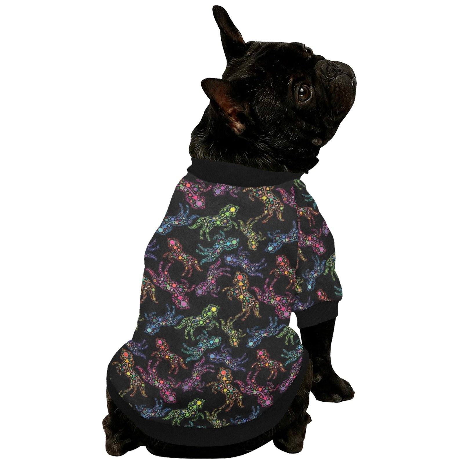 Neon Floral Horses Pet Dog Round Neck Shirt Pet Dog Round Neck Shirt e-joyer