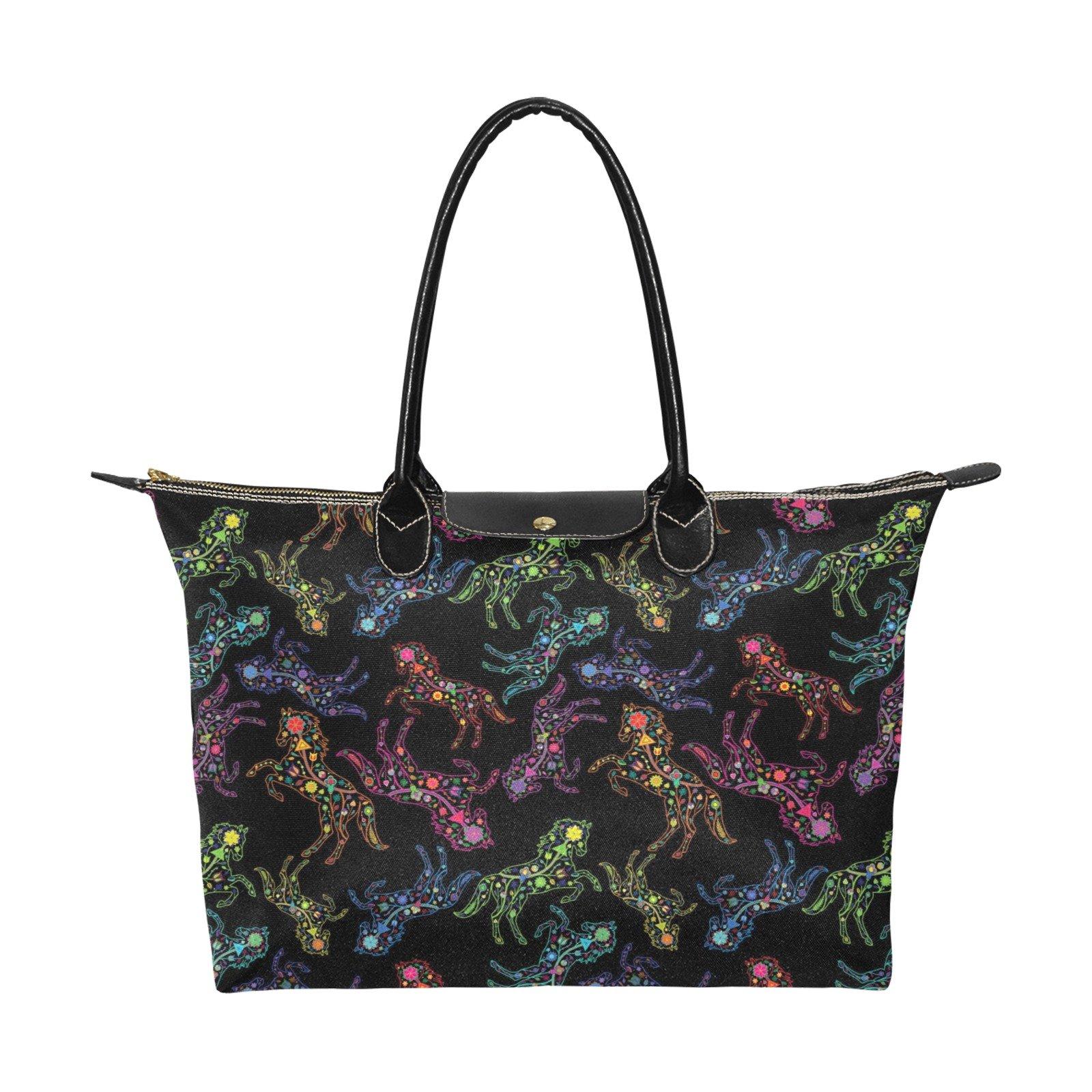 Neon Floral Horses Single-Shoulder Lady Handbag (Model 1714) bag e-joyer