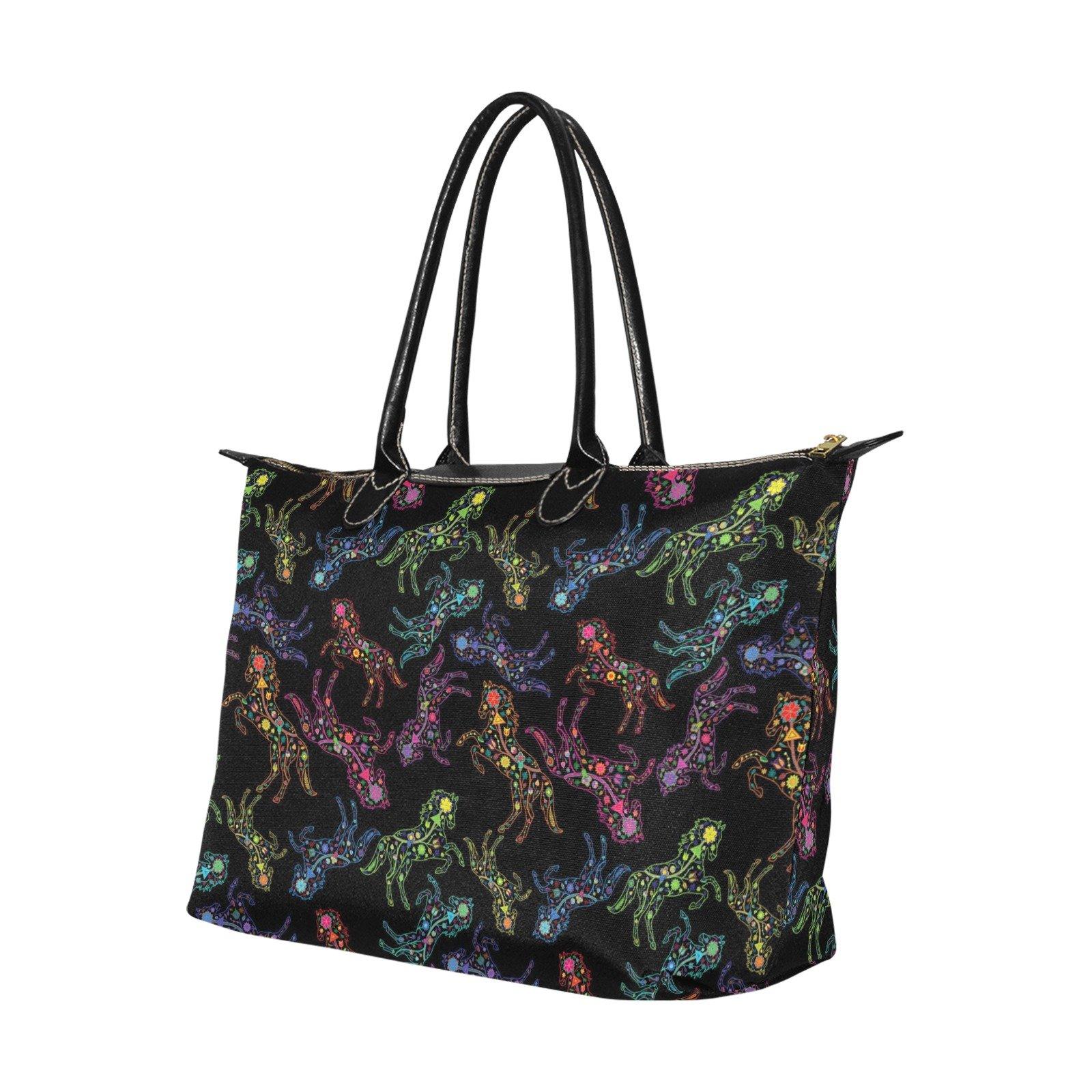 Neon Floral Horses Single-Shoulder Lady Handbag (Model 1714) bag e-joyer