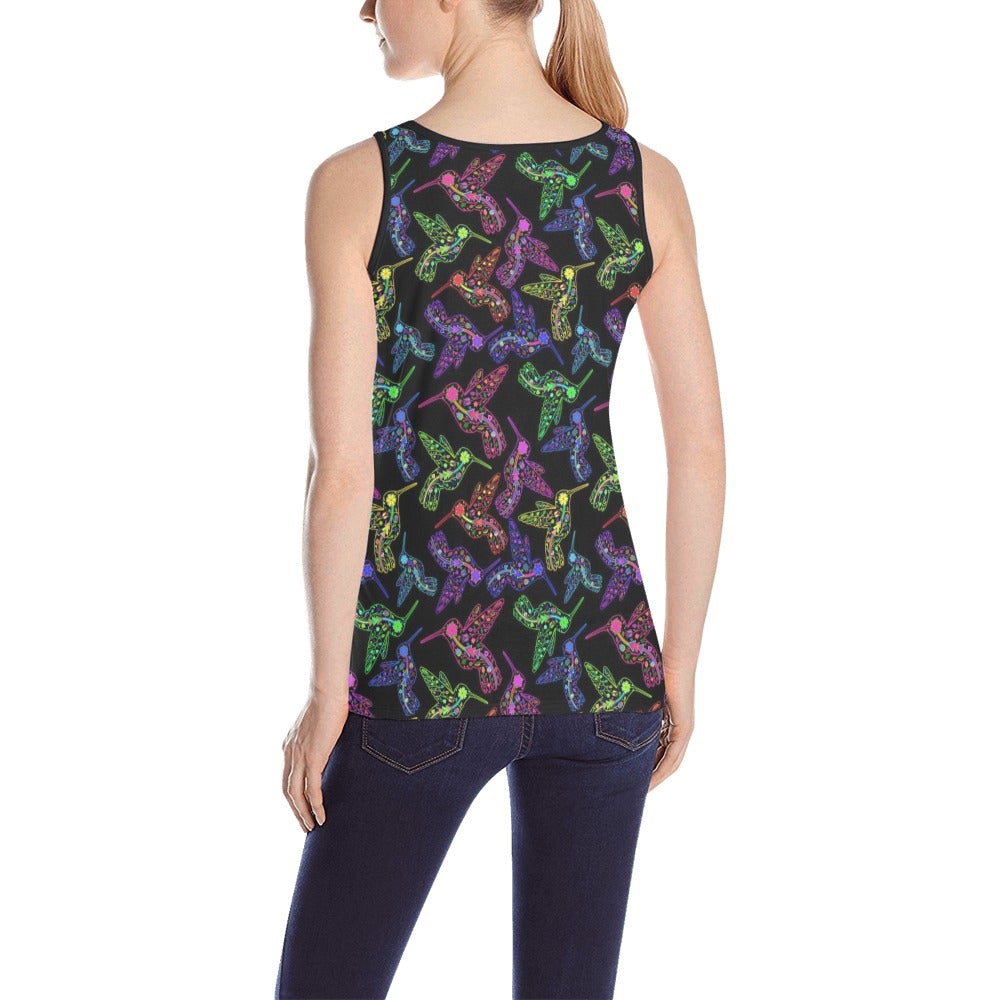 Neon Floral Hummingbirds All Over Print Tank Top for Women (Model T43) All Over Print Tank Top for Women (T43) e-joyer
