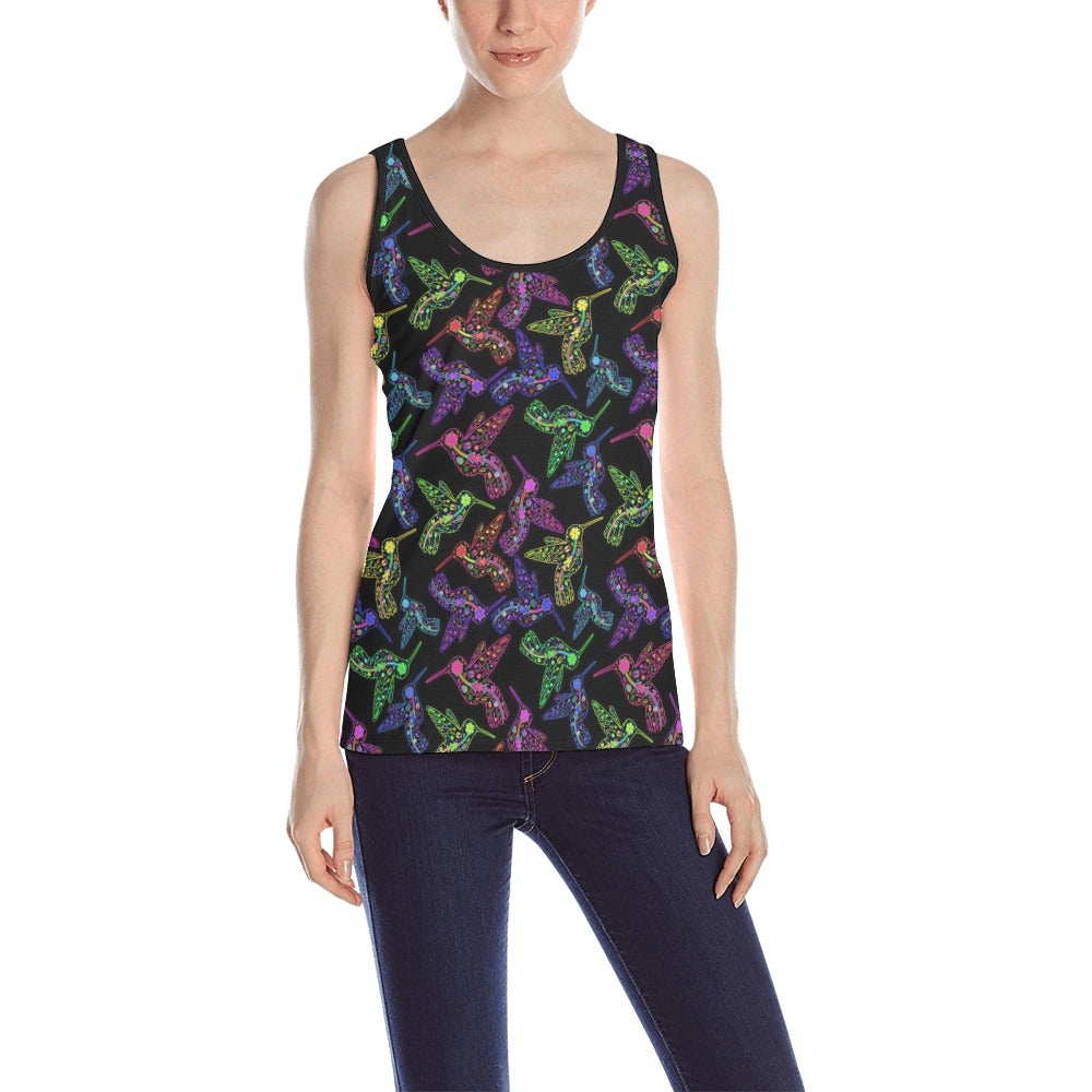 Neon Floral Hummingbirds All Over Print Tank Top for Women (Model T43) All Over Print Tank Top for Women (T43) e-joyer