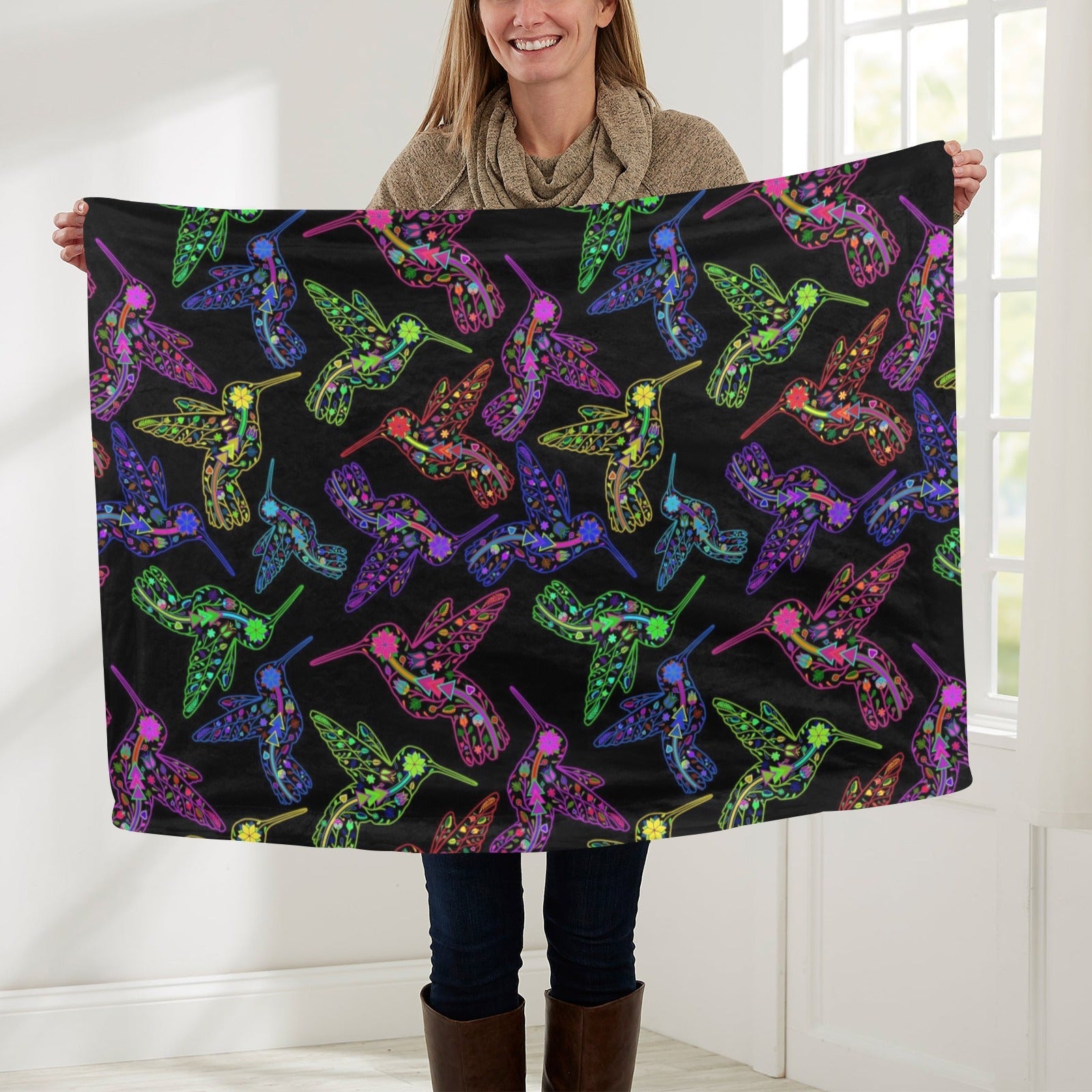 Neon Floral Hummingbirds Baby Blanket 30"x40" Baby Blanket 30"x40" e-joyer