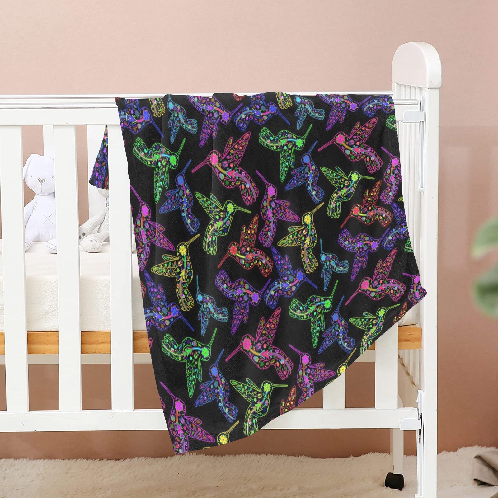 Neon Floral Hummingbirds Baby Blanket 30"x40" Baby Blanket 30"x40" e-joyer