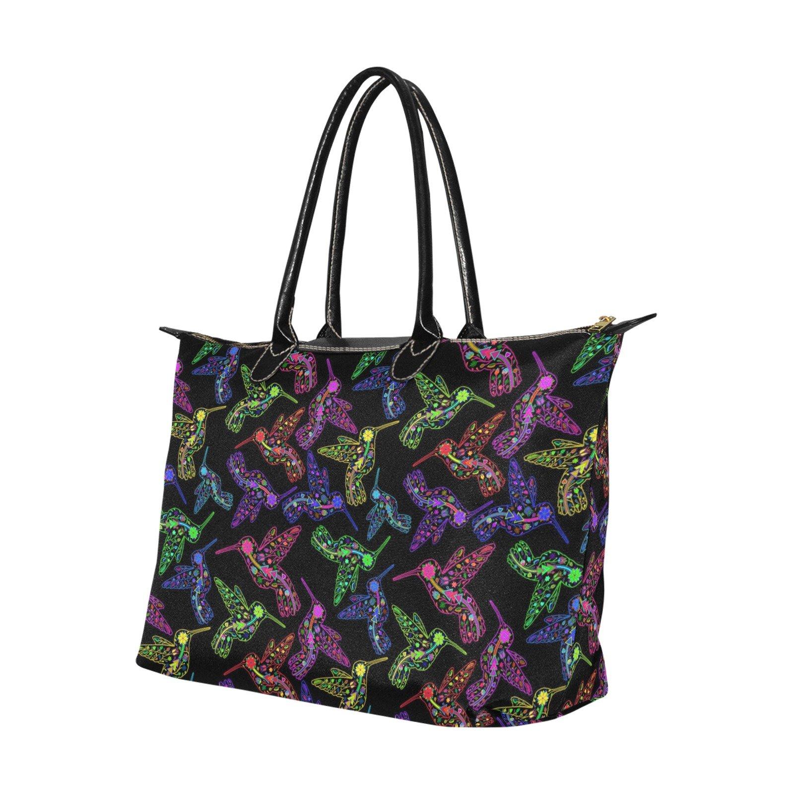 Neon Floral Hummingbirds Single-Shoulder Lady Handbag (Model 1714) bag e-joyer