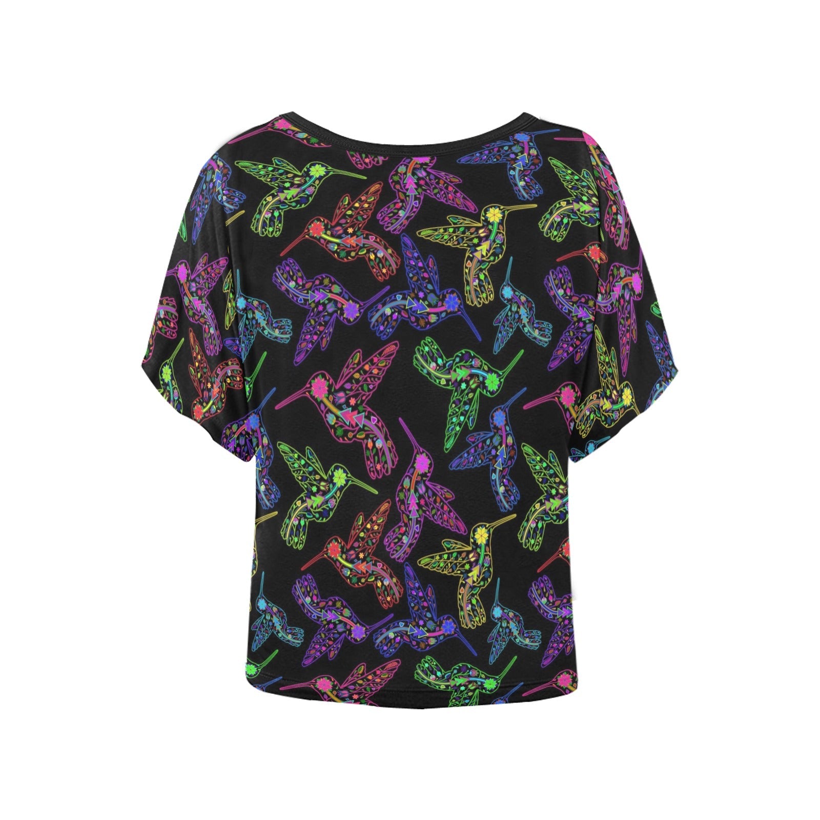 Neon Floral Hummingbirds Women's Batwing-Sleeved Blouse T shirt (Model T44) Women's Batwing-Sleeved Blouse T shirt (T44) e-joyer
