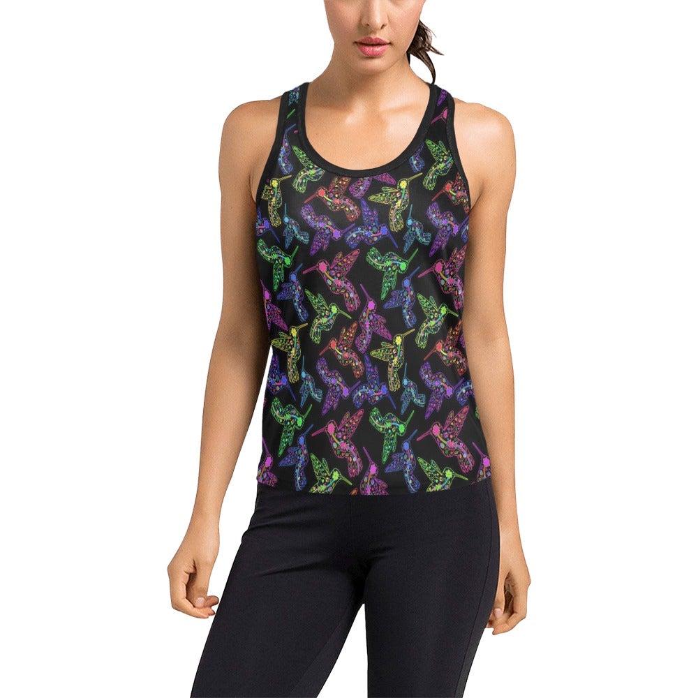 Neon Floral Hummingbirds Women's Racerback Tank Top (Model T60) Racerback Tank Top (T60) e-joyer
