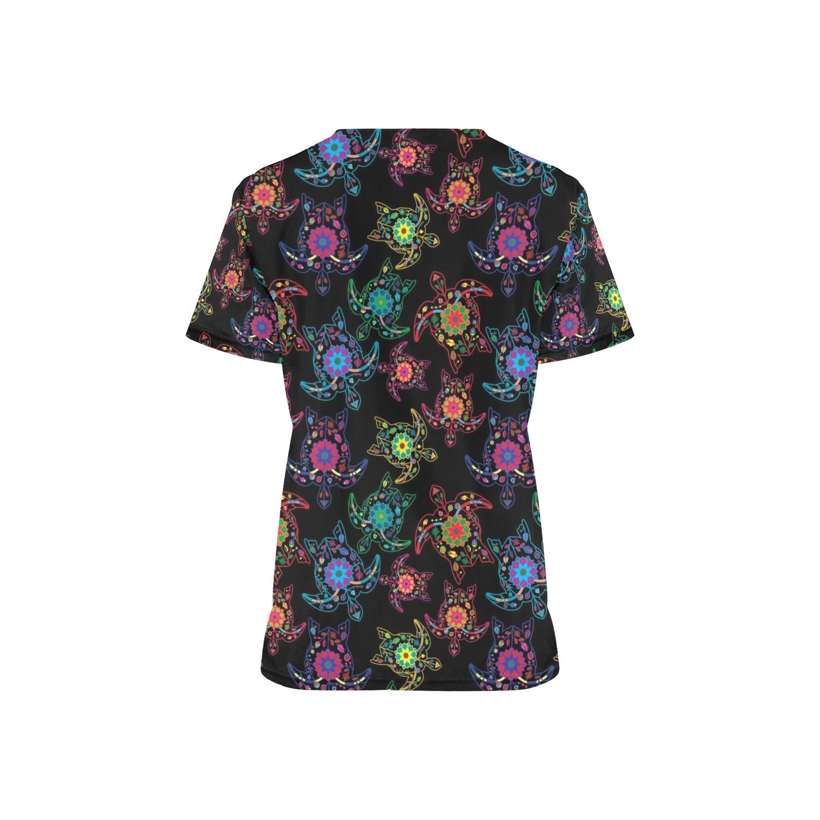 Neon Floral Turtle All Over Print Scrub Top Scrub Top e-joyer