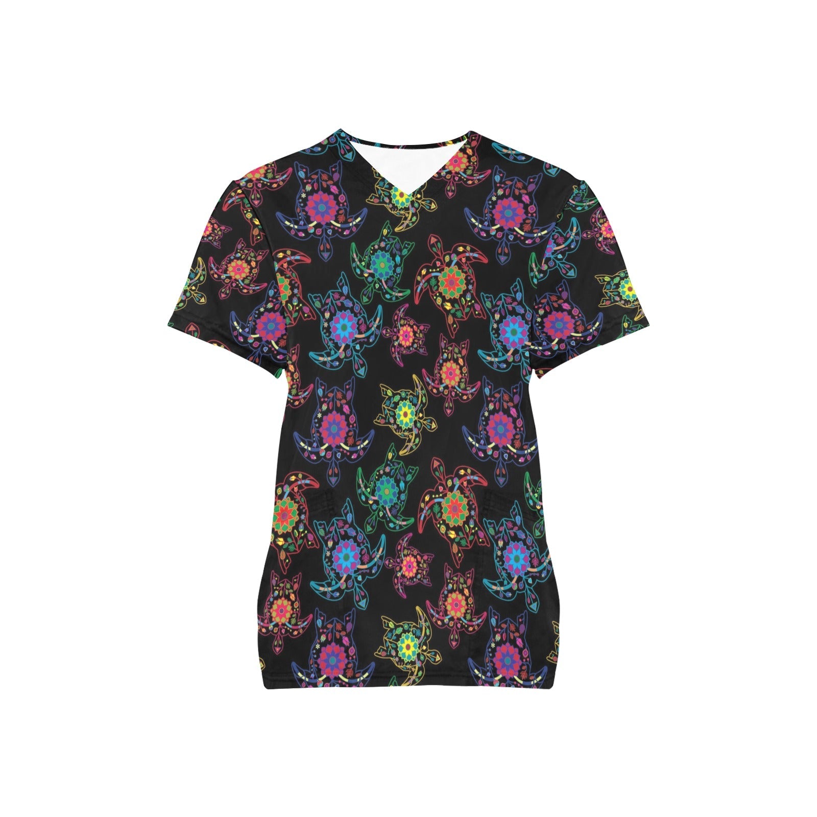 Neon Floral Turtle All Over Print Scrub Top Scrub Top e-joyer