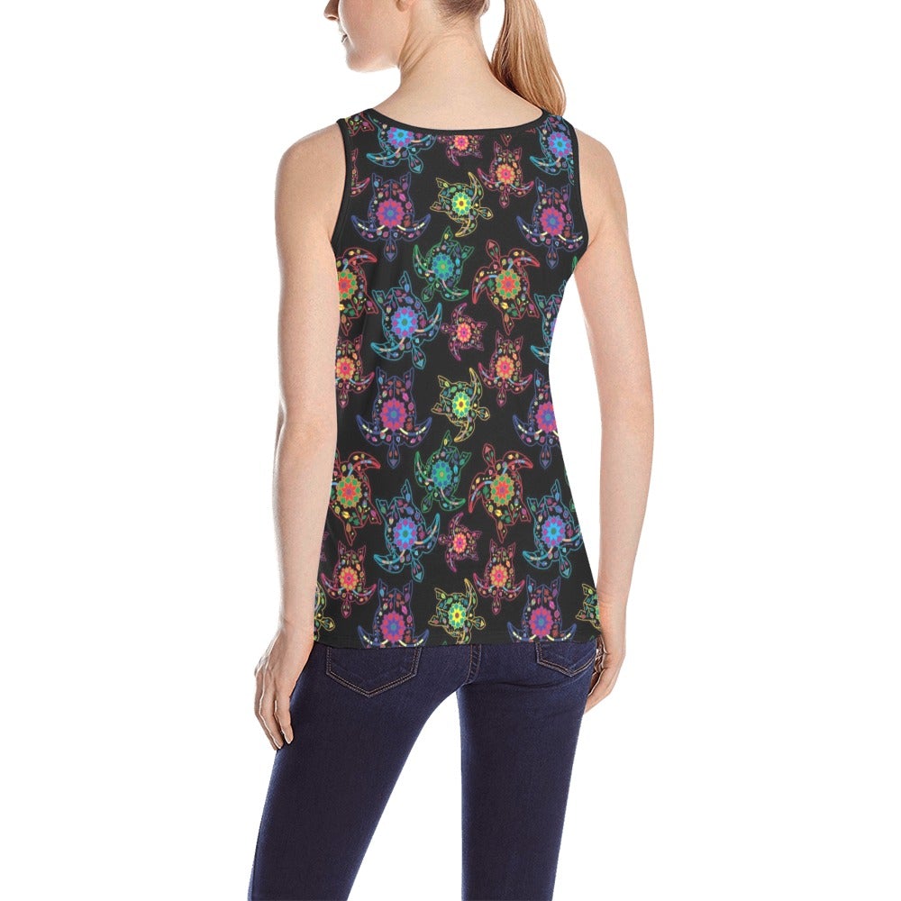 Neon Floral Turtle All Over Print Tank Top for Women (Model T43) All Over Print Tank Top for Women (T43) e-joyer