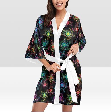 Neon Floral Turtle Kimono Robe Artsadd