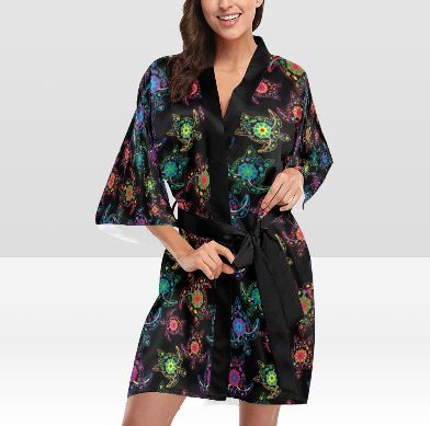 Neon Floral Turtle Kimono Robe Artsadd