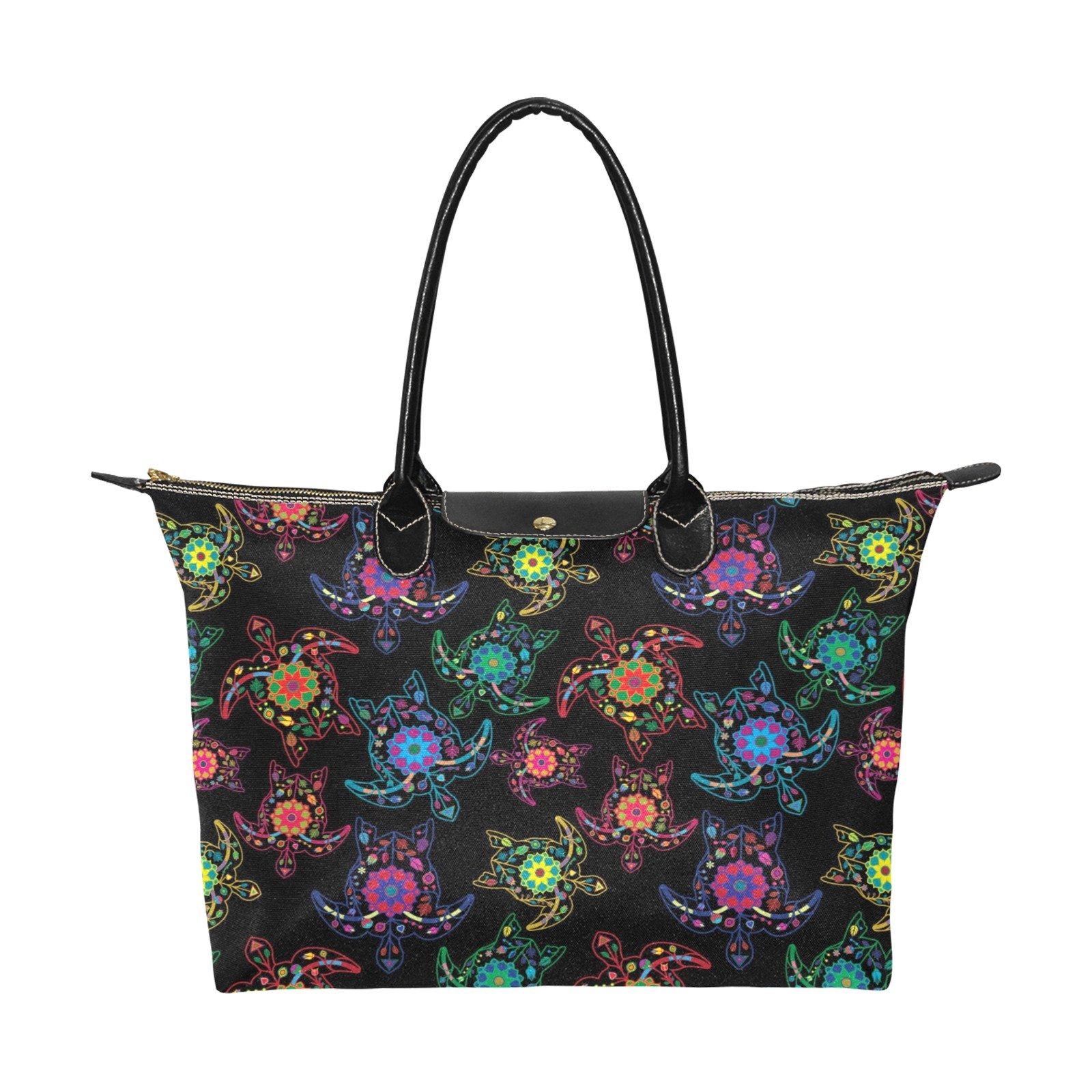 Neon Floral Turtle Single-Shoulder Lady Handbag (Model 1714) bag e-joyer