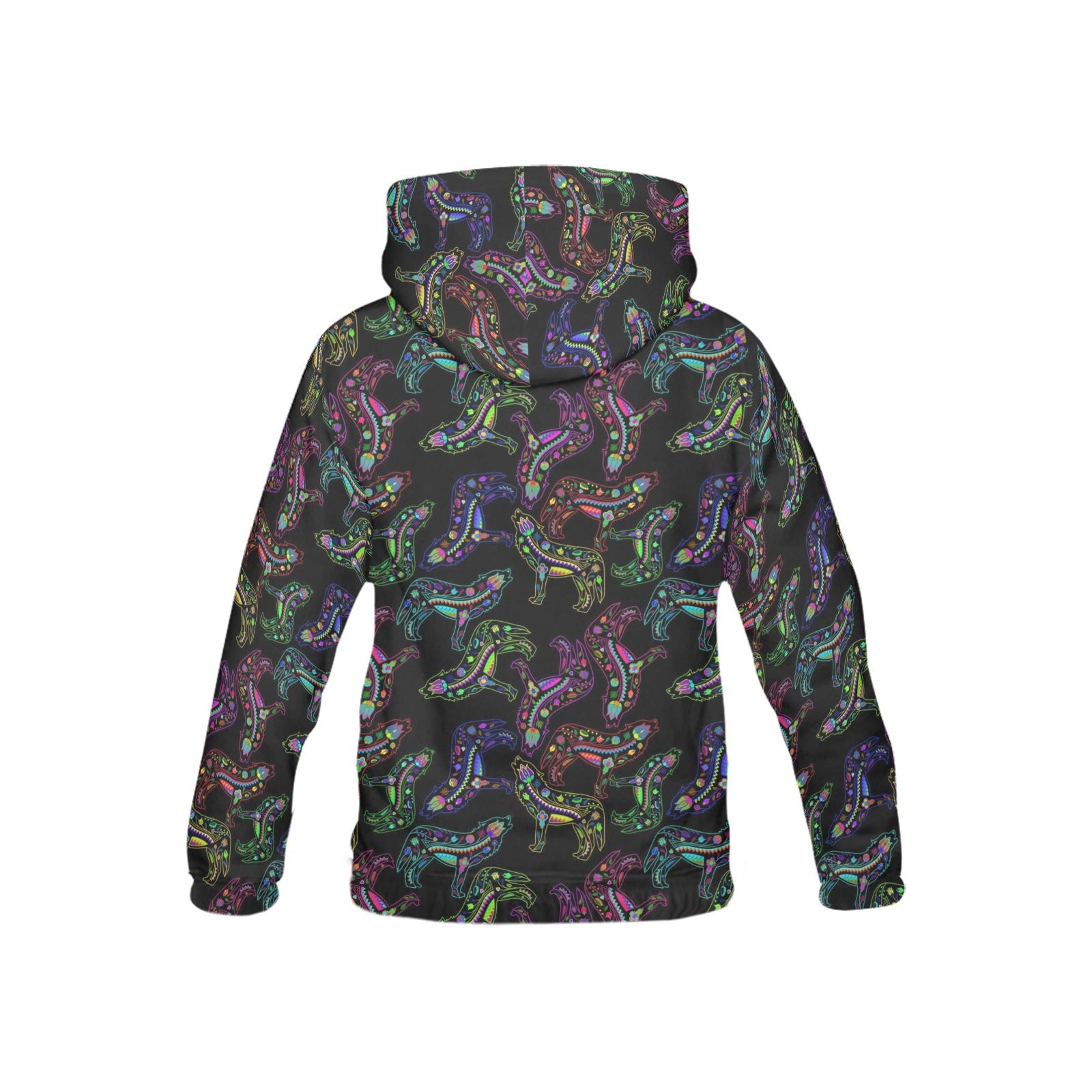 Neon Floral Wolves All Over Print Hoodie for Kid (USA Size) (Model H13) All Over Print Hoodie for Kid (H13) e-joyer