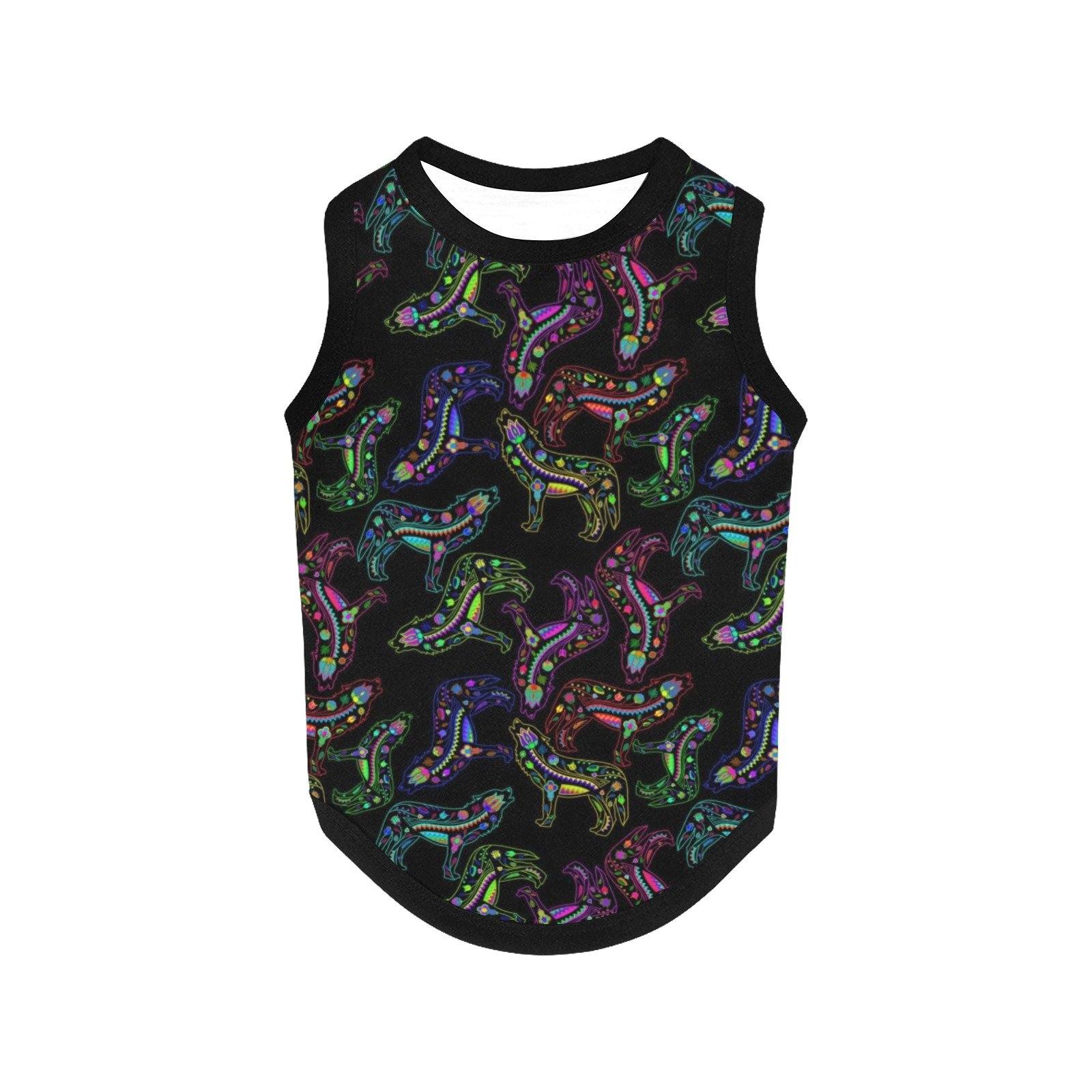 Neon Floral Wolves All Over Print Pet Tank Top Pet Tank Top e-joyer
