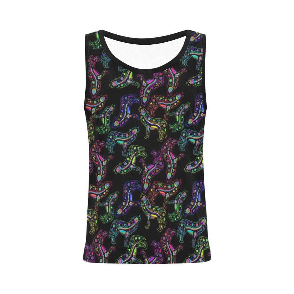 Neon Floral Wolves All Over Print Tank Top for Women (Model T43) All Over Print Tank Top for Women (T43) e-joyer