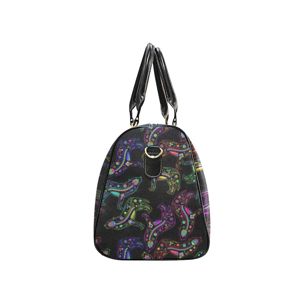 Neon Floral Wolves New Waterproof Travel Bag/Small (Model 1639) bag e-joyer