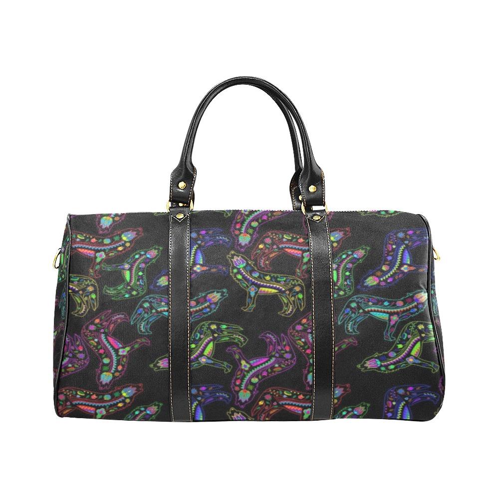 Neon Floral Wolves New Waterproof Travel Bag/Small (Model 1639) bag e-joyer
